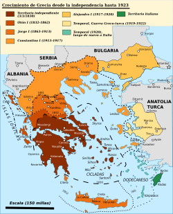 Mapa de la expansión territorial de Grecia hasta 1920