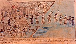 Dibujo histórico del caserío de La Lajuela destruido en 1748