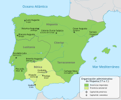 División administrativa de Hispania en torno al 17 a. C.