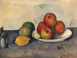 Naturaleza muerta con manzanas, creada por Cézanne alrededor de 1890.