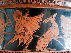 Representación clásica de una escena de caza en la Antigua Grecia