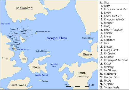 Mapa de los hundimientos en Scapa Flow