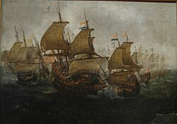 Ilustración histórica de la batalla naval en la bahía de Algeciras