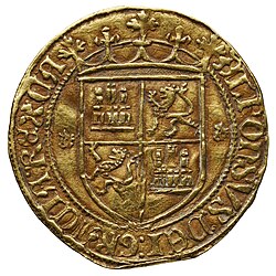 Moneda castellana de oro acuñada por Alfonso V en Toro