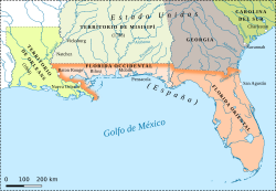 Representación cartográfica histórica de la Florida española en el año 1810