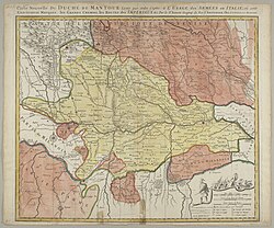 Mapa histórico francés del Ducado de Mantua y sus territorios colindantes en el siglo XVIII.
