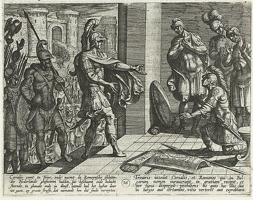 Grabado histórico de Cerial mostrando clemencia