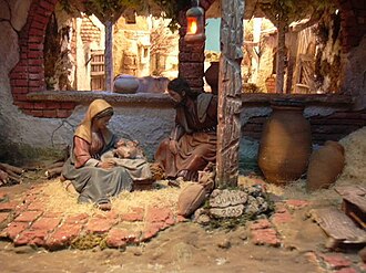 Diorama que presenta un belén navideño.