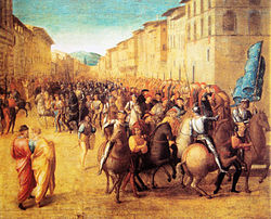 Pintura histórica de las tropas francesas de Carlos VIII entrando en Florencia
