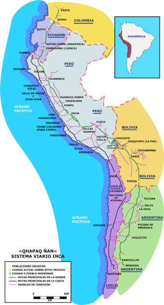 Mapa conceptual del Qhapaq Ñan y el sistema de caminos del Imperio incaico.