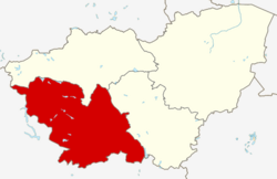Mapa adicional de Yorkshire del Sur con la posición de Sheffield
