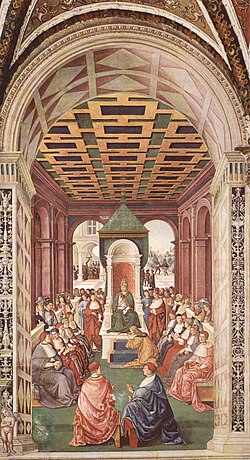 Fresco de Pinturicchio mostrando a Eugenio IV rodeado de prelados
