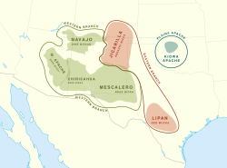 Mapa histórico de la distribución de las lenguas apacheanas