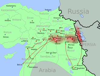 Mapa de las regiones afectadas por el genocidio asirio