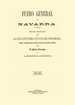 Fuero General de Navarra editado por Pablo Ilarregui y Segundo Lapuerta