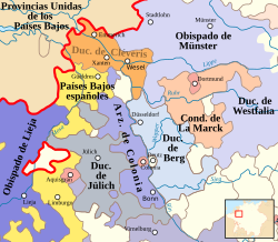 Mapa histórico del Ducado de Cléveris en 1648