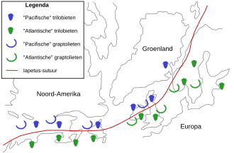Mapa del Atlántico Norte tras la orogenia caledónica