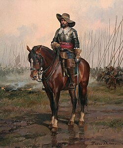 Ilustración de caballería ligera española del siglo XVII por Augusto Ferrer-Dalmau