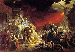 Pintura al óleo titulada El último día de Pompeya, obra de Karl Briulov.