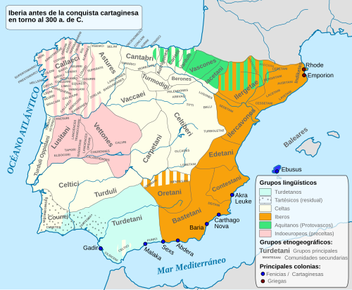 Lenguas paleohispánicas alrededor del 300 a. C.