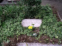 Fotografía de la tumba de Ezra Pound ubicada en el sector evangélico de la isla de San Michele en Venecia.
