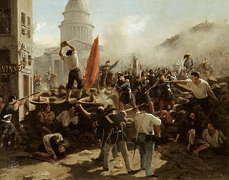 Barricada en París en febrero de 1848 por Horace Vernet
