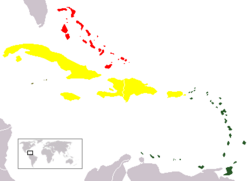 Mapa de las islas del Caribe y archipiélagos que componen las Indias Occidentales