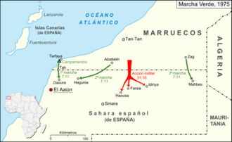 Mapa de las marchas y acciones militares en el Sáhara Occidental