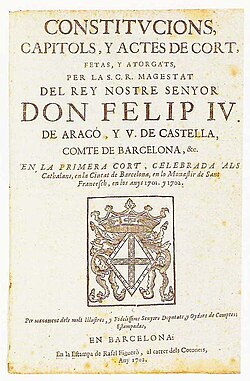 Constituciones y capítulos de corte aprobados en 1701-1702
