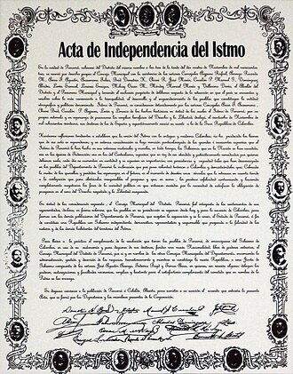 Facsímil del Acta de Independencia del Istmo