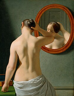 Christoffer Wilhelm Eckersberg, Una mujer desnuda arregla su cabello frente a un espejo, 1841