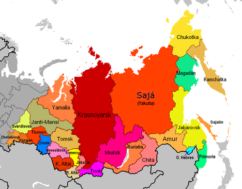 Mapa de la división política de Siberia en sujetos federales