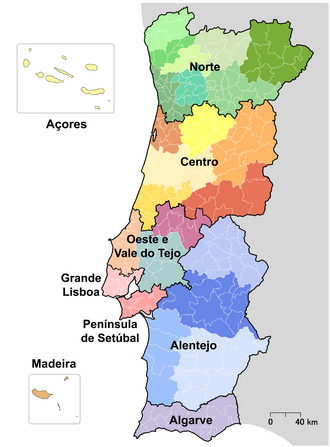 Mapa de localización o representación territorial de Oeste y Valle del Tajo en Portugal