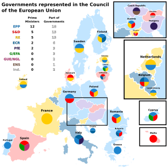 Mapa de los gobiernos representados en el Consejo
