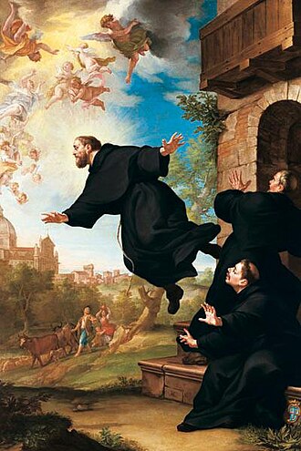 Representación de San José de Cupertino en éxtasis cerca de la Iglesia de Loreto