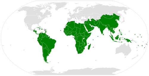 Mapa que ilustra el crecimiento del G-77