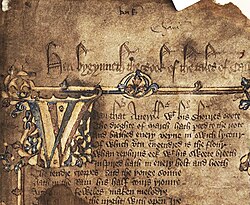 Detalle del Prólogo general en el manuscrito Hengwrt.