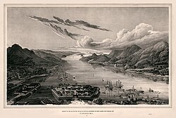 Vista de Dejima en la bahía de Nagasaki