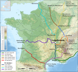 Mapa de las principales vías romanas en la Galia