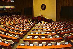 Fotografía institucional de la Asamblea Nacional de Corea del Sur, un parlamento unicameral.