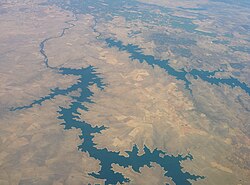 Vista aérea de los embalses en la cuenca del Guadiana