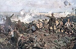Representación artística de la rendición de tropas canadienses en Ypres