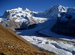 El Monte Rosa y el glaciar del Gorner