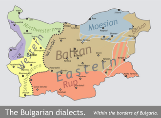 Mapa de los dialectos del búlgaro en Bulgaria