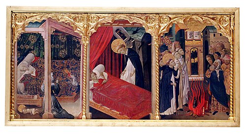 Tres escenas de la vida de santo Domingo, temple sobre tabla.