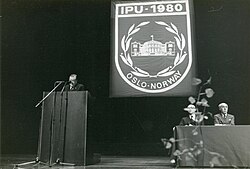 Rafael Caldera en su calidad de presidente de la UIP en Oslo en 1980