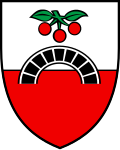 Vista del escudo y emblemas locales