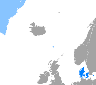 Mapa de distribución y extensión del idioma danés en Europa
