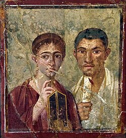 Fresco antiguo de Terencio Neo y su esposa hallado en Pompeya.