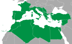 Mapa que muestra los países participantes en los Juegos Mediterráneos